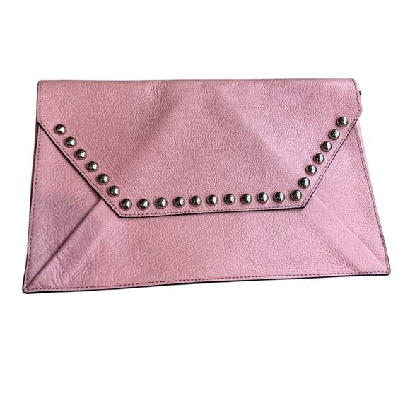 Rebecca Minkoff Leather Clutch Pink Metal Studded - Picture 1 of 5